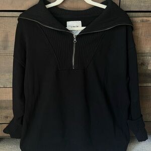 AERIE | Black Down-To-Earth Quarter Zip | Size: S